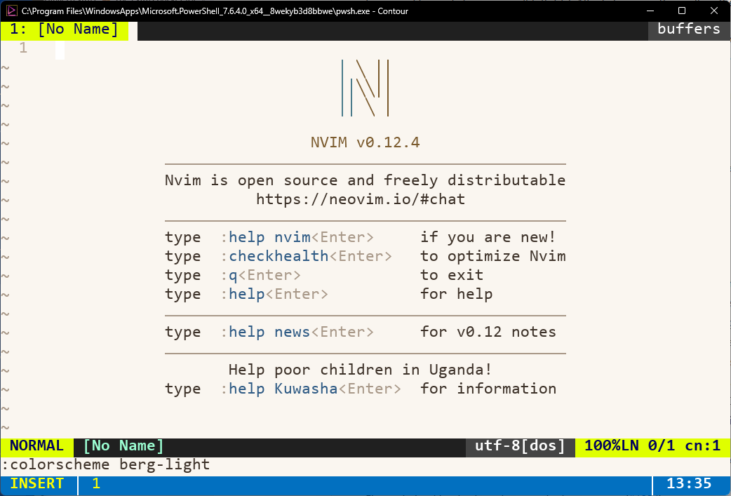 Contour Terminal running Neovim with the configured terminal appearance